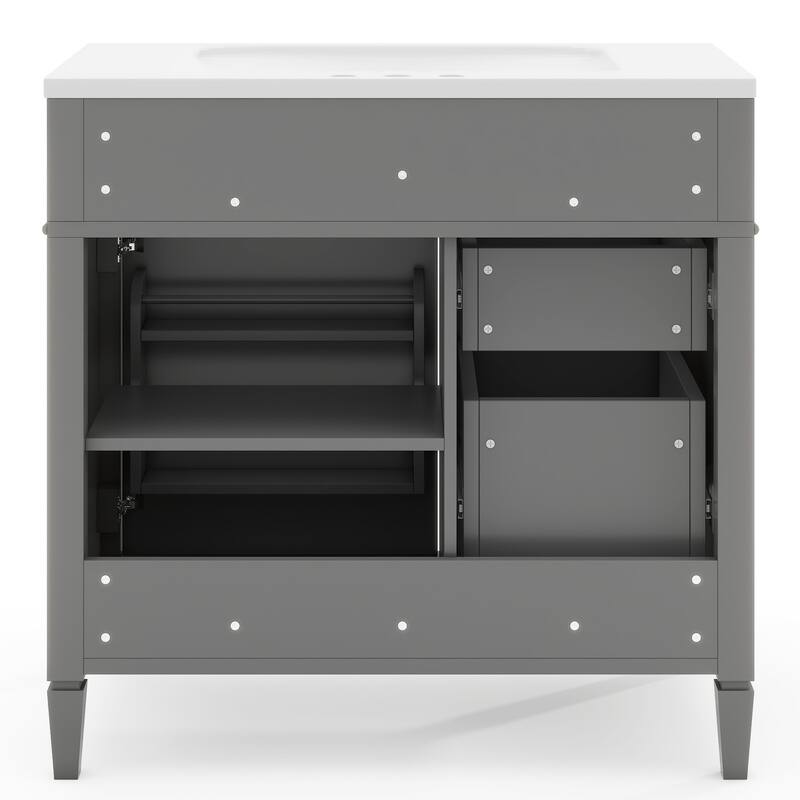 36'' Bathroom Vanity with Top Sink, Modern Bathroom Storage Cabinet with 2 Drawers and a Tip-out Drawer