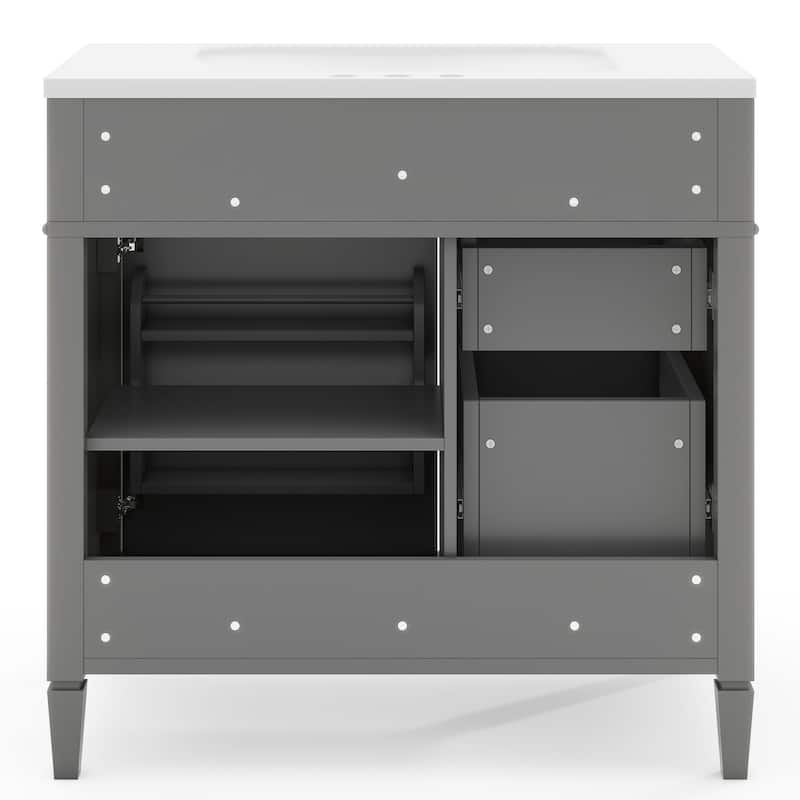 36''Bathroom Vanity With Top Sink, Modern Bathroom Storage Cabinet With 2 Drawers And A Tip-Out Drawer,Single Sink