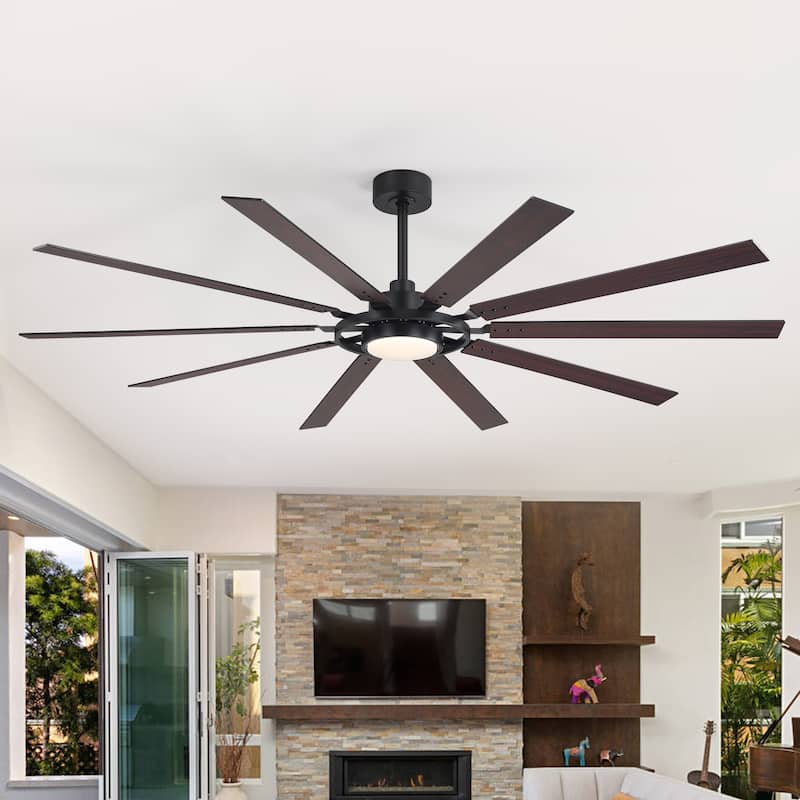 80/72/52/42-IN LED Ceiling Fan with Light Kit and Remote(5/10/12-Blade) - 80" - Black&Walnut 10 Blade