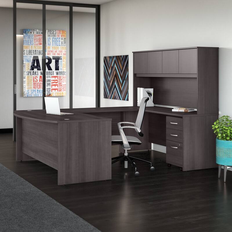 Studio C 72W U Desk with Hutch and Drawers by Bush Business Furniture - Storm Gray