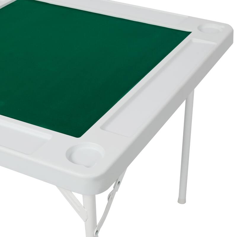 Anmytek Foldable 4-Player Game Table with Cup Holders & Tile Trays, Mahjong Poker Dice Table with Green Felt Surface