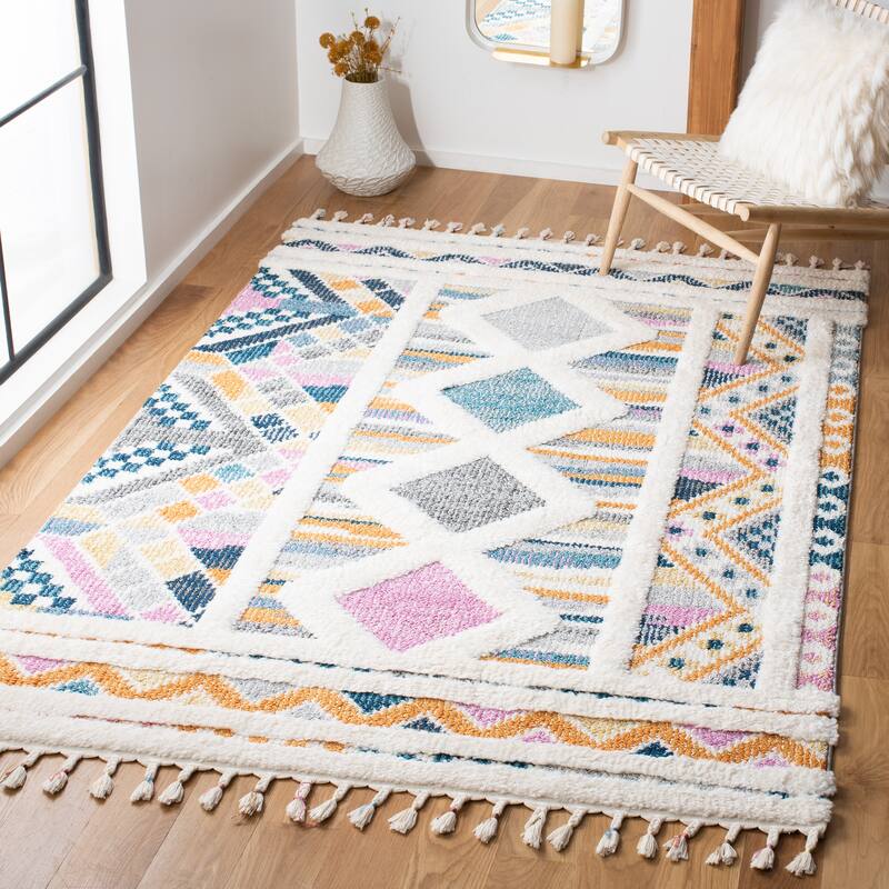 SAFAVIEH Moroccan Fringe Shag Marge Rug - 4' x 6' - Ivory/Orange