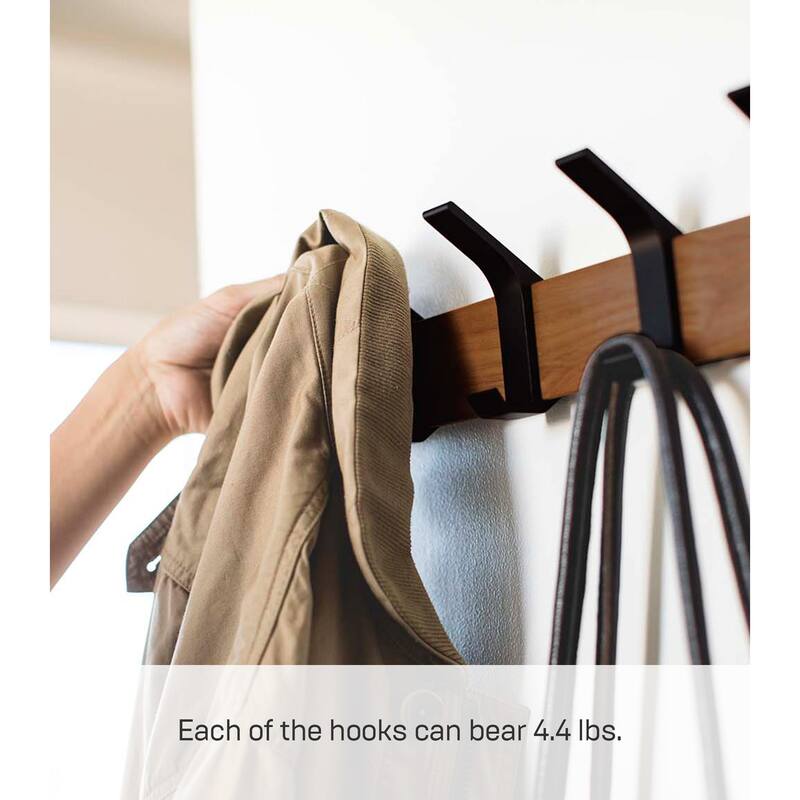 Yamazaki Home Wall-Mounted Coat Rack, Steel and Wood - L 2.56 x W 19.69 x H 3.94 inches