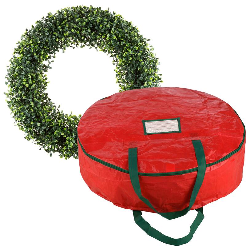 Artificial Boxwood Wreath and Storage Bag Set by Pure Garden