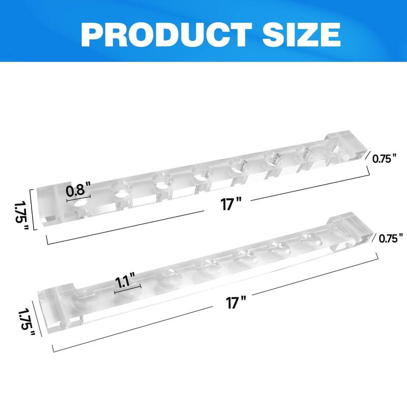 GSE™ 8-Pool Cue Clear Acrylic Wall Mounting Billiard Cue Rack, 2-Piece Hanging Wall Mounted Pool Cue Stick Holder - White