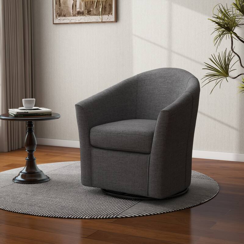Linen Armchair Swivel Barrel Accent Chairs for Living Room