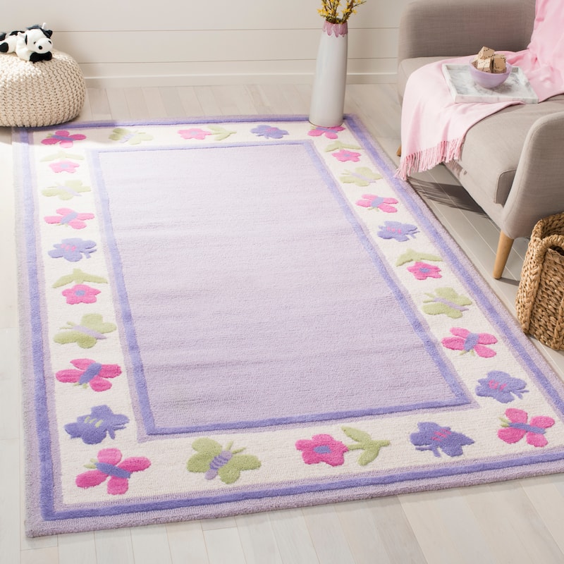 SAFAVIEH Handmade Children's Butterflies Garden New Zealand Wool Rug - 5' x 8' - Lavander/Multi - Rectangle