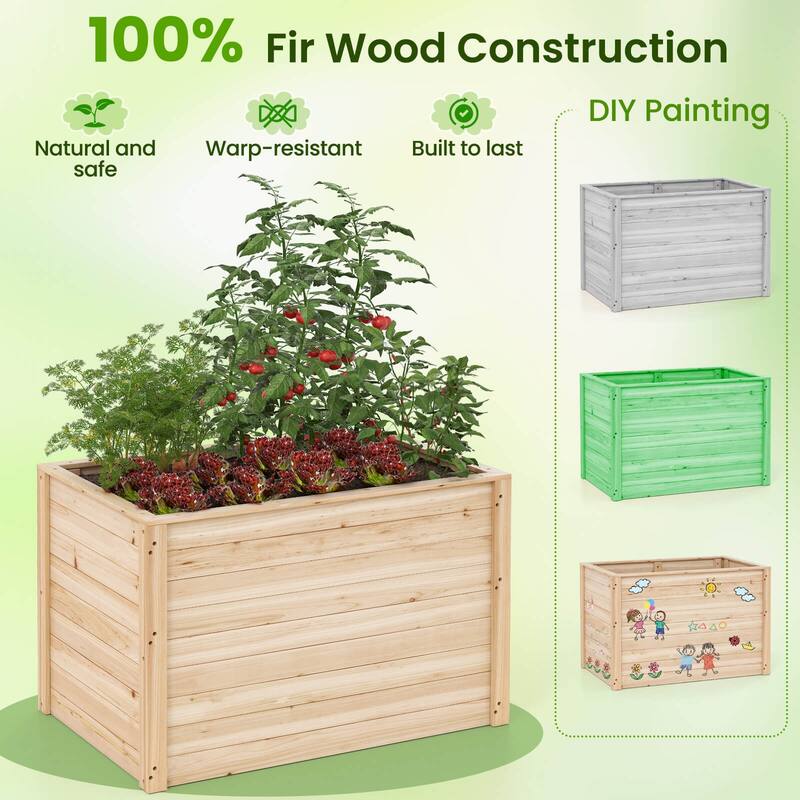 Costway 1/2 PCS Elevated Planter Box with Open-Ended Base for - Natural