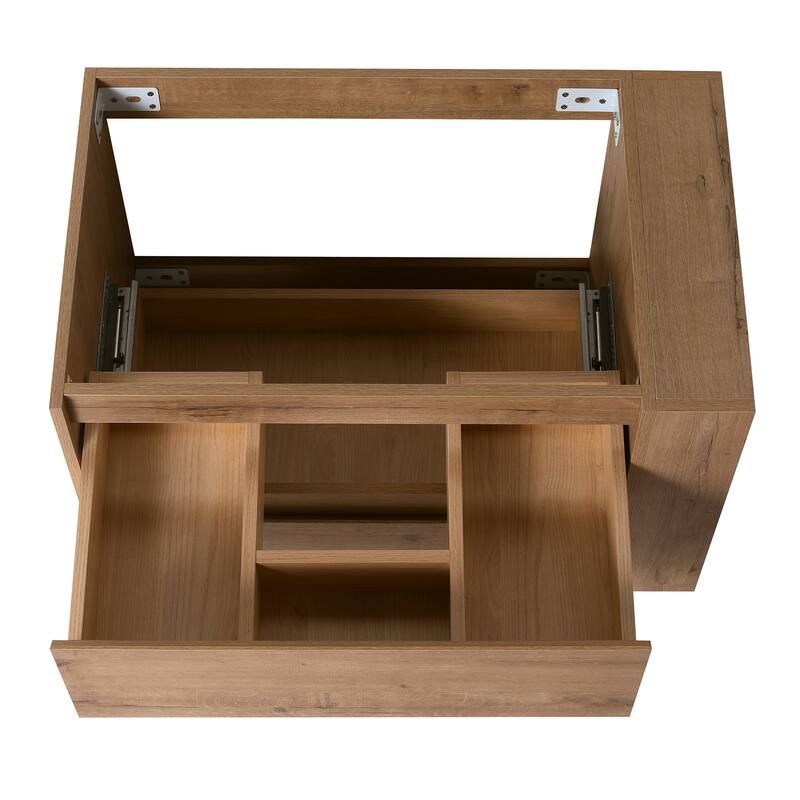 30 Inch Wall Mounted Plywood Bathroom Vanity Set with Integrated Resin Basin and Drawer