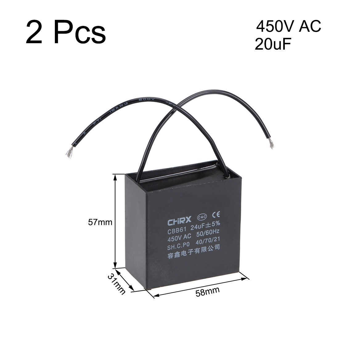 Shop 2 Wire Cbb61 Ceiling Fan Capacitor 24uf 450v Ac Motor Run