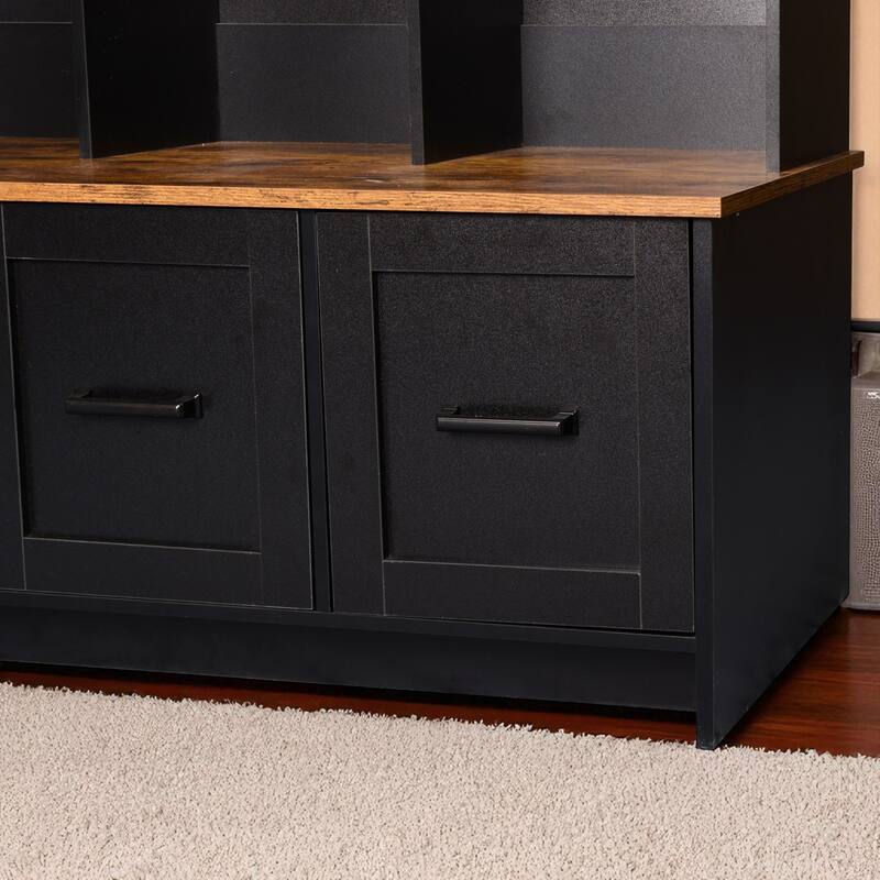 Modern 40.2 in Hall Tree with Entryway Bench, 3 Top Shelves & 3 Drawers, Storage Organizer for Hallway, 65.4 in H