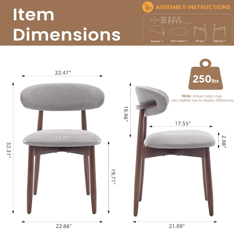 RENEWLINE Linen Upholstered Solid Wood Curved Back Dining Chair