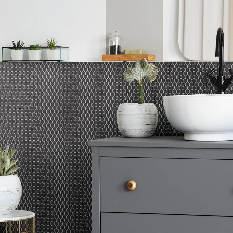 Merola Tile Colmena Hex Matte Carbon 11-1/2" x 11-5/8" Porcelain Floor and Wall Tile - Case (5 Tiles)