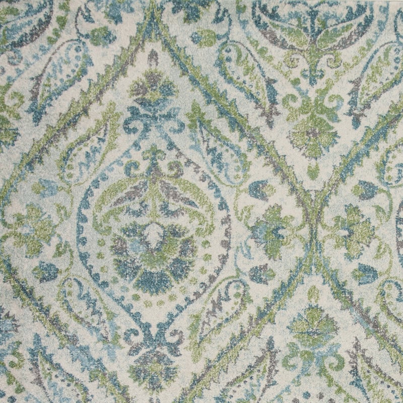 Domani Kai Ivory/Teal Traditional Medallion Area Rug - 3'3" x 4'11" - Ivory/Teal