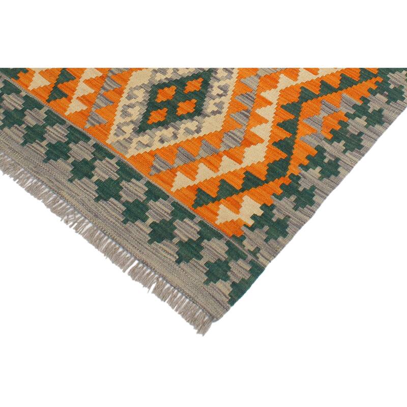 Tribal Turkish Kilim Elfriede Orange Purple Hand-Woven Wool Rug - 2'2'' x 3'1''