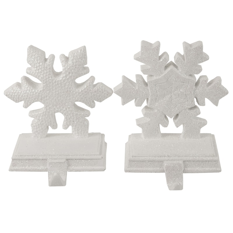 Set of 2 White Glittered Snowflake Christmas Stocking Holder 6.5"