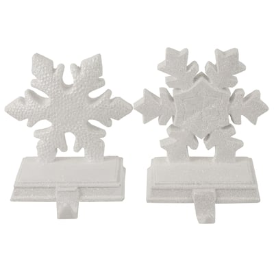 Set of 2 White Glittered Snowflake Christmas Stocking Holder 6.5"