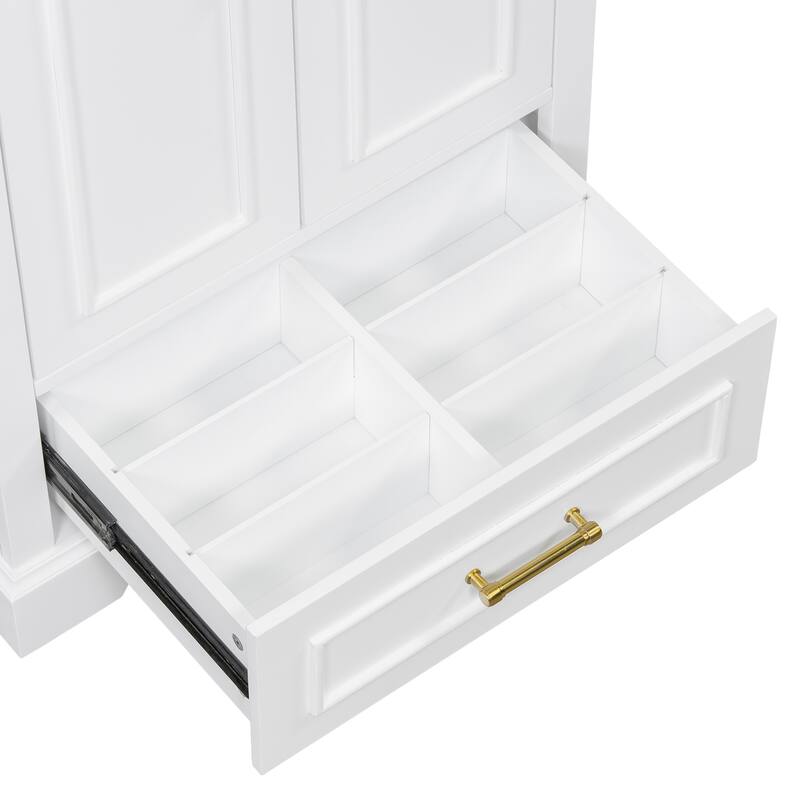 Bathroom Vanity with Ceramic Sink, Freestanding Bathroom Cabinet with Double Shelf, 1 Divided Drawer & 2 Soft Close Doors