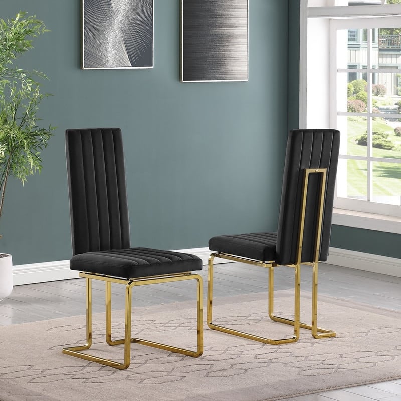 Best Quality Furniture Velvet Side Chairs **Set of 2** - Black - Gold 