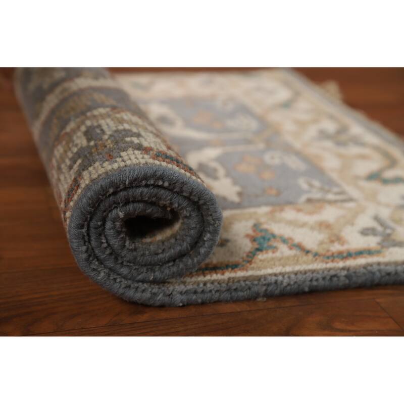 Geometric Gray Oushak Oriental Foyer Rug Handmade Wool Carpet - 2'0"x 3'0" - 2'0"x 3'0" - Grey