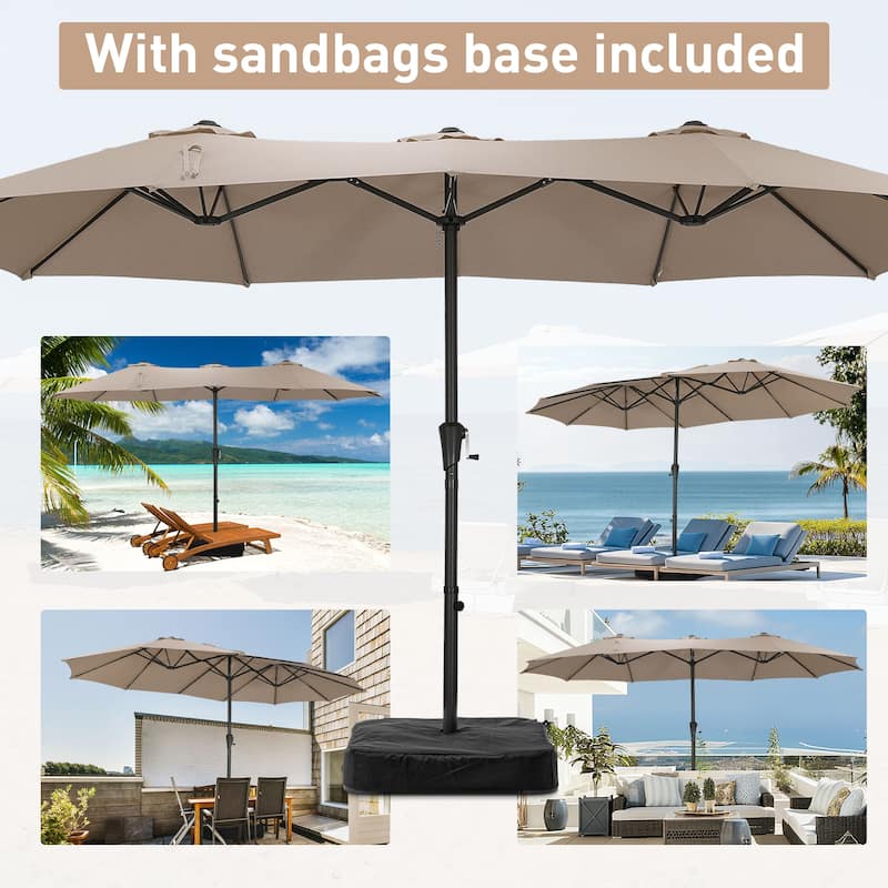 Autlaycil 15ft Patio Umbrella with Base,Large Outdoor Rectangle Double-Sided Umbrella