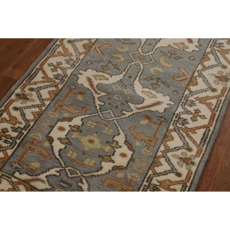 Floral Oushak Oriental Runner Rug Hand-Knotted Wool Carpet - 2'8"x 9'11"