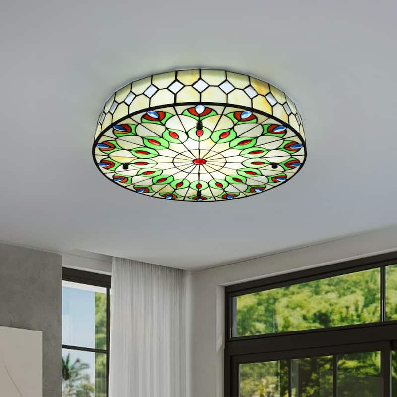 Classic Tiffany-style Flush Mount Ceiling Light with Pearls