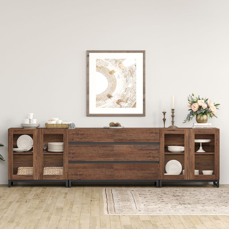WAMPAT 3 in 1 Multifunctional Sideboard Buffet Cabinets with 6 Glass Doors, Coffee Bar Cabinet Storage Cabinet for Kitchen