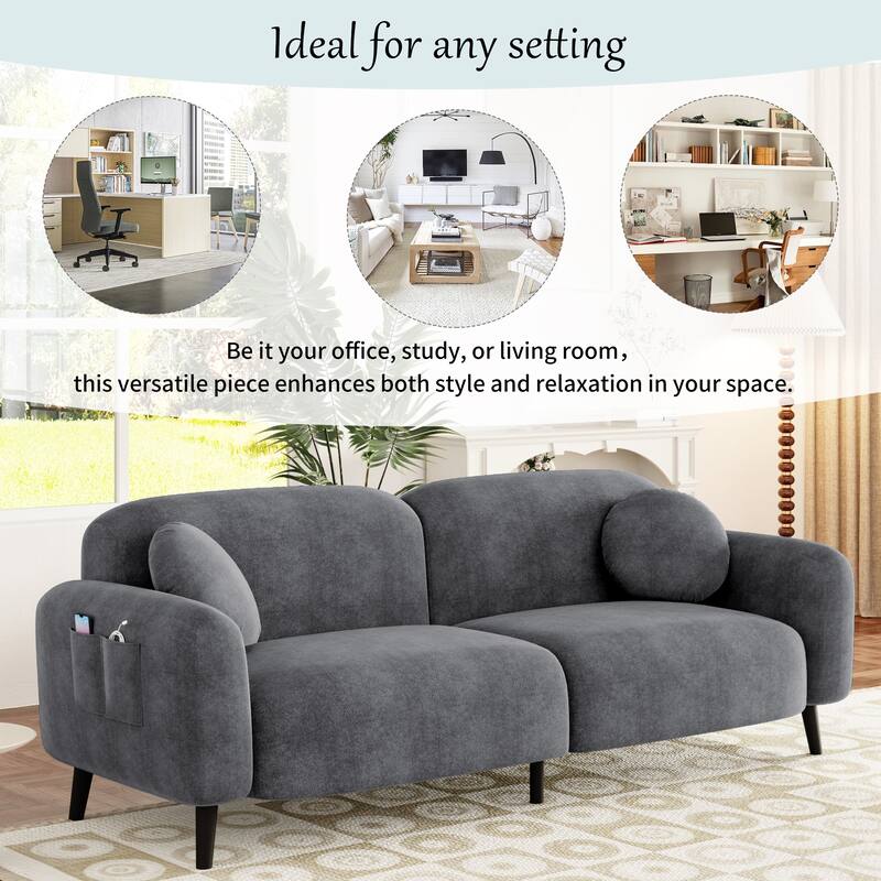 83.9" Chenille Sofa with Storage Pockets, 2-3 Seat Couch for Apartment or Living Room