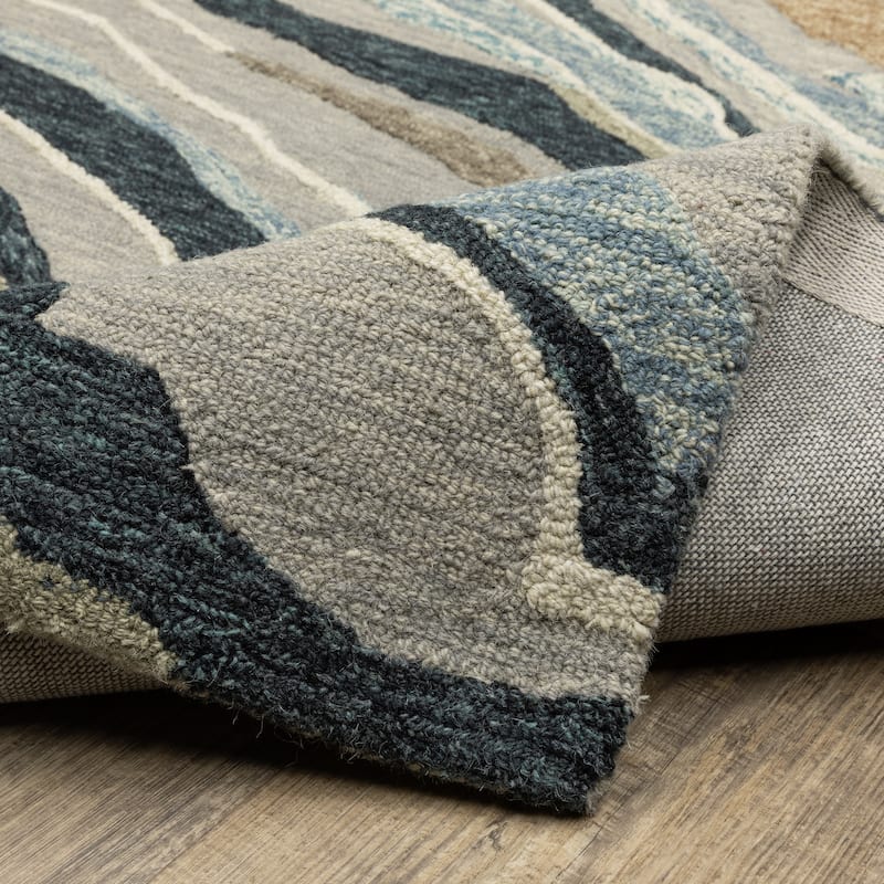 Style Haven Kitt Handmade Wool Abstract Waves Grey/ Blue Area Rug
