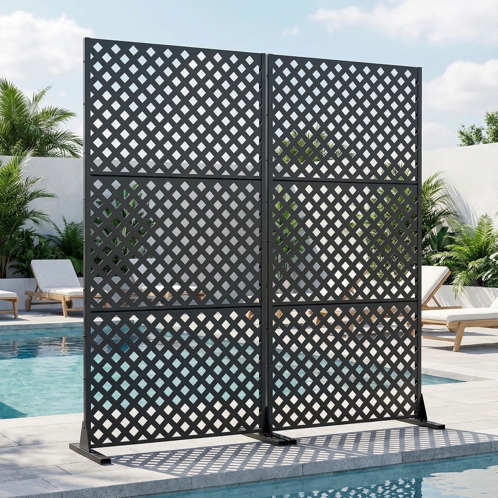 Outdoor Rectangle Privacy Screens Metal Screen Fence Panel Set of 2