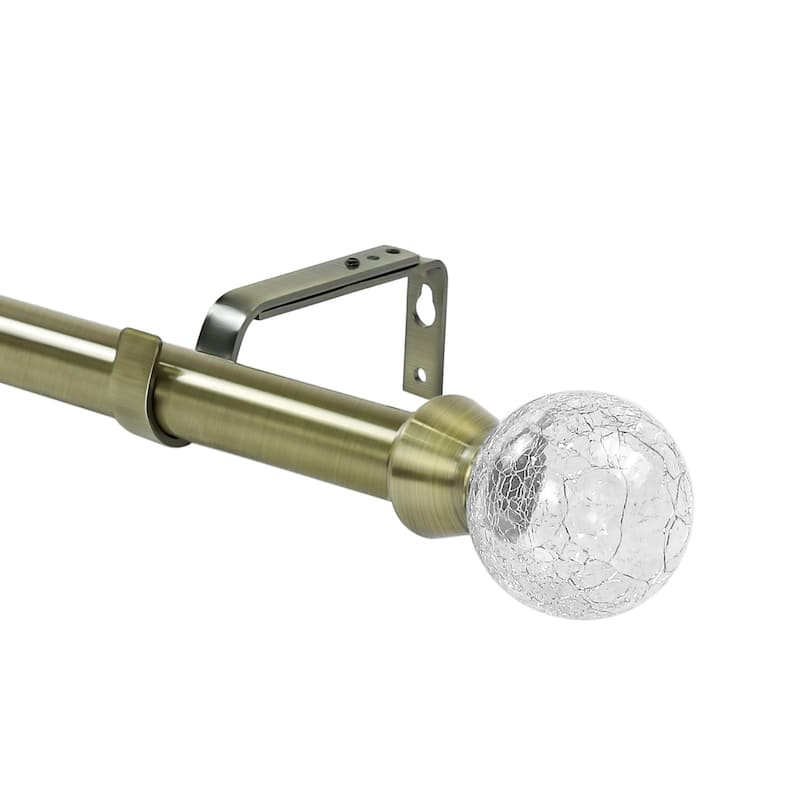 1-inch Diameter Crackle Glass Adjustable Single Drapery Curtain Rod - 84"-120" - Antique Brass