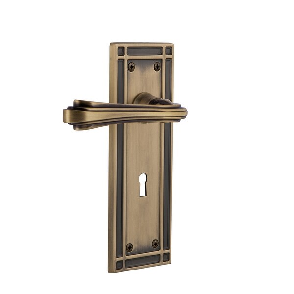 Nostalgic Warehouse MISFLR_PSG_234_KH Fleur Passage Door Lever Set with Mission Rose and Decorative Keyhole for 2-3/4" Backset