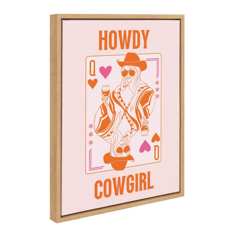 Kate and Laurel Sylvie Howdy Cowgirl Pink Orange Framed Canvas by Honey Island Studio - 18x24 - Natural