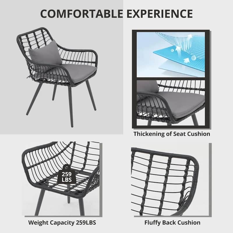 3-Piece Outdoor Bistro Set with Glass Side Table, Rattan Patio Chairs, Conversation Set for Porch, Garden, Balcony