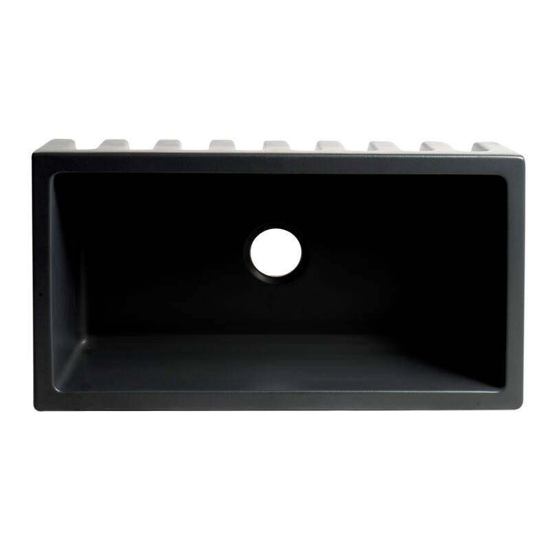 33" Black Matte Reversible Smooth / Fluted Single Bowl Fireclay Farm Sink