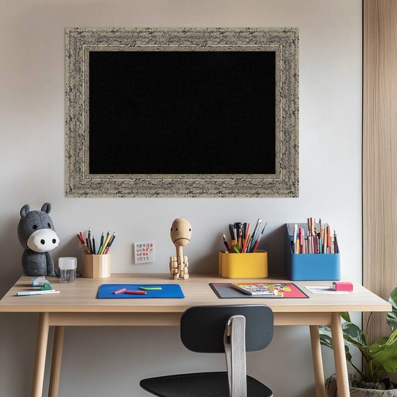 Attic Aged Silver Wood Framed Cork Board - Bulletin Board, Organization Board, Pin Board