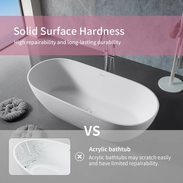 ABRUZZO Freestanding Soaking Solid Surface Bathtub with Overflow