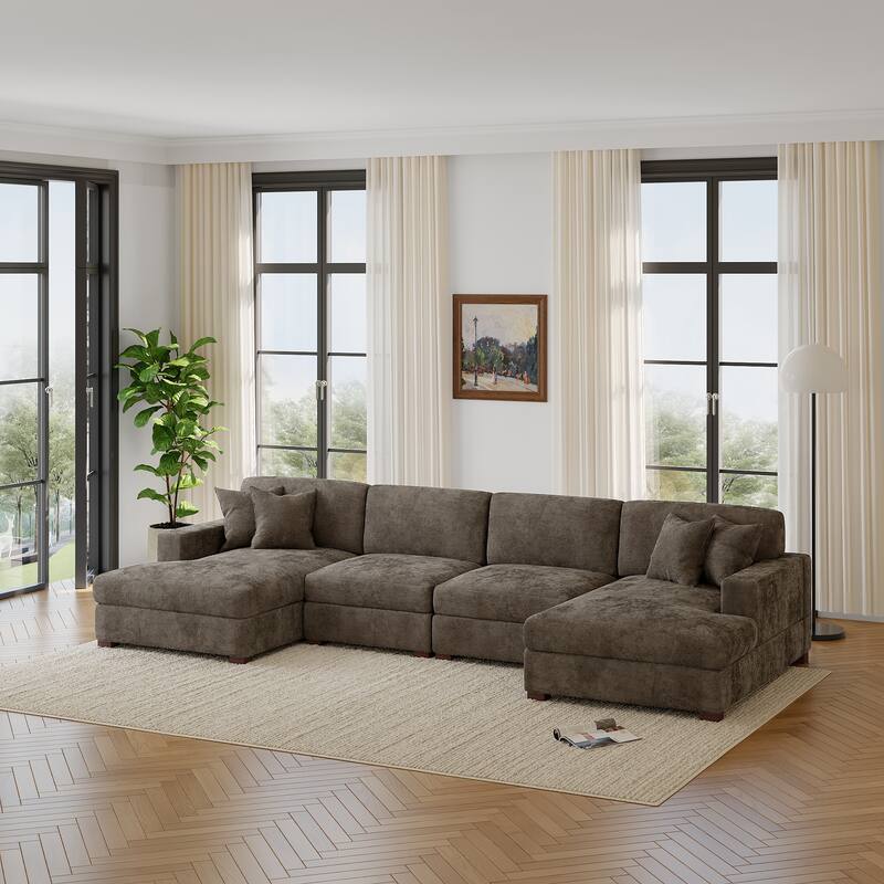 Modern Upholstered Chenille Modular Sectional Sofa with 2 Chaise