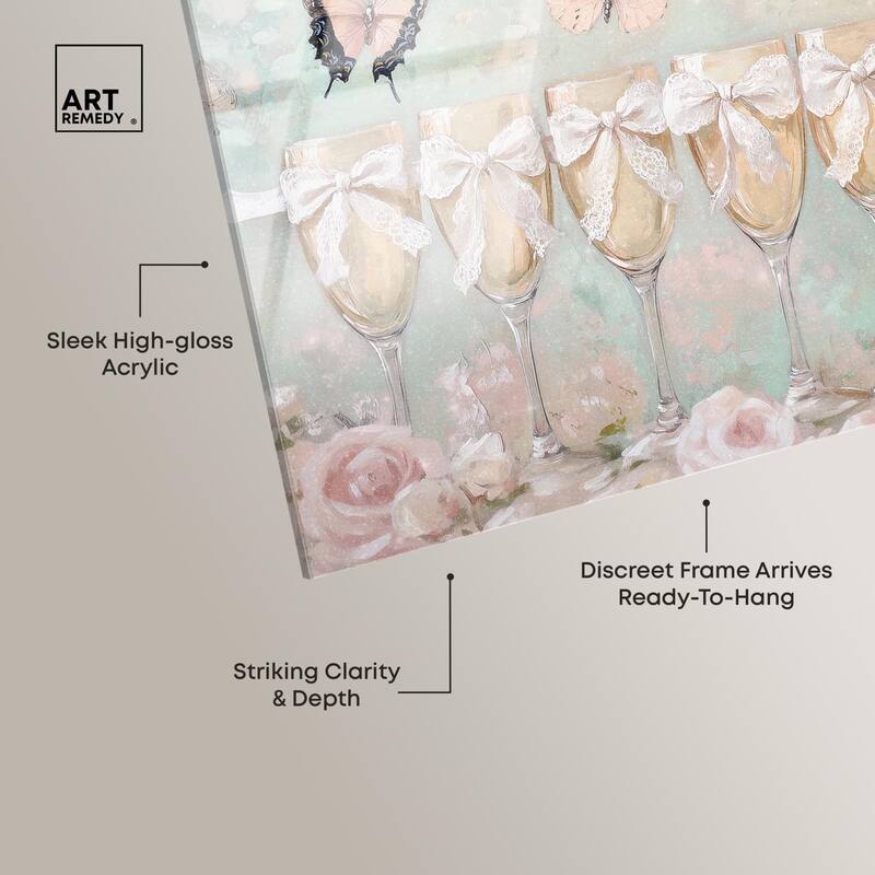 Champagne Mint and Pink Glass Acrylic by Art Remedy, Ready to Hang