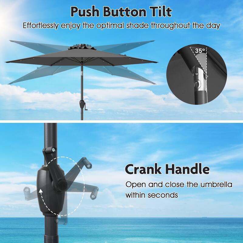 Costway 7.5 ft Solar Powered Patio Umbrella with LED Lights Push