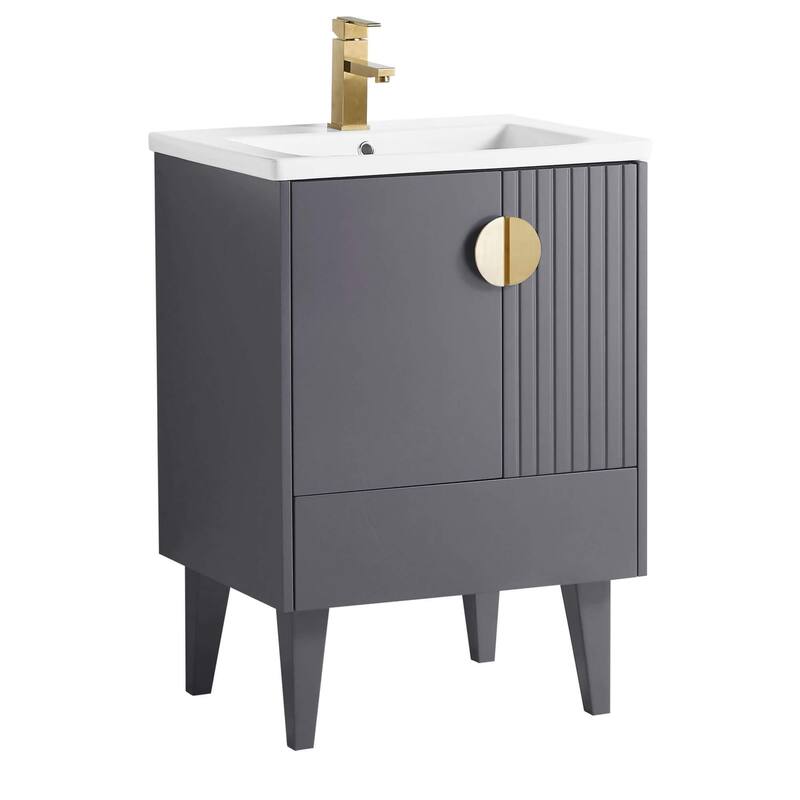 Venezian Single Bathroom Vanity with Sink - 24" - Rock Gray - Satin Brass Handles