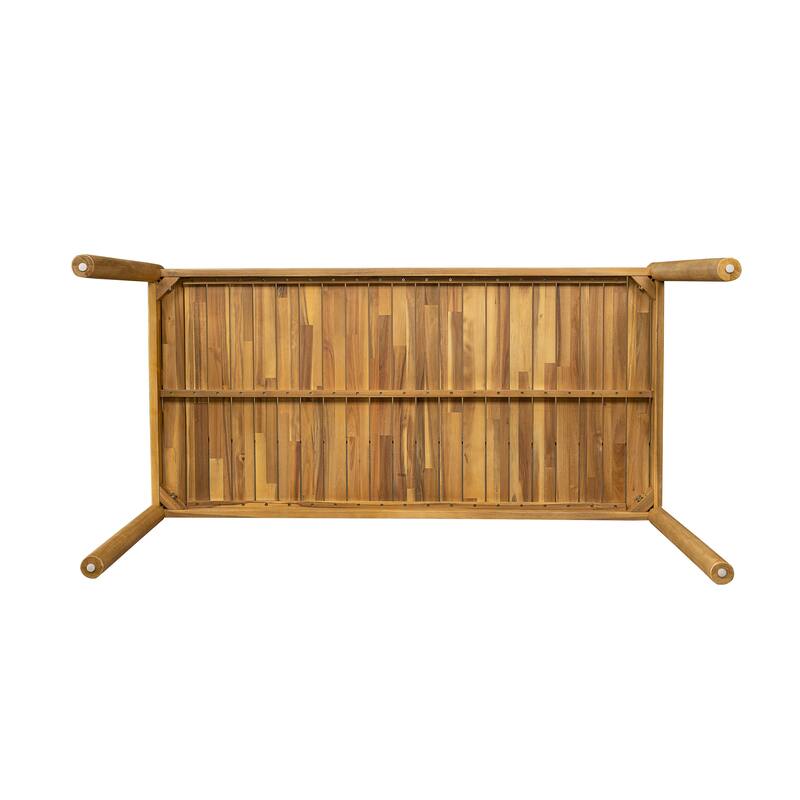 Acacia Wood Dining Table Light Teak Finish Outdoor Patio Garden Balcony