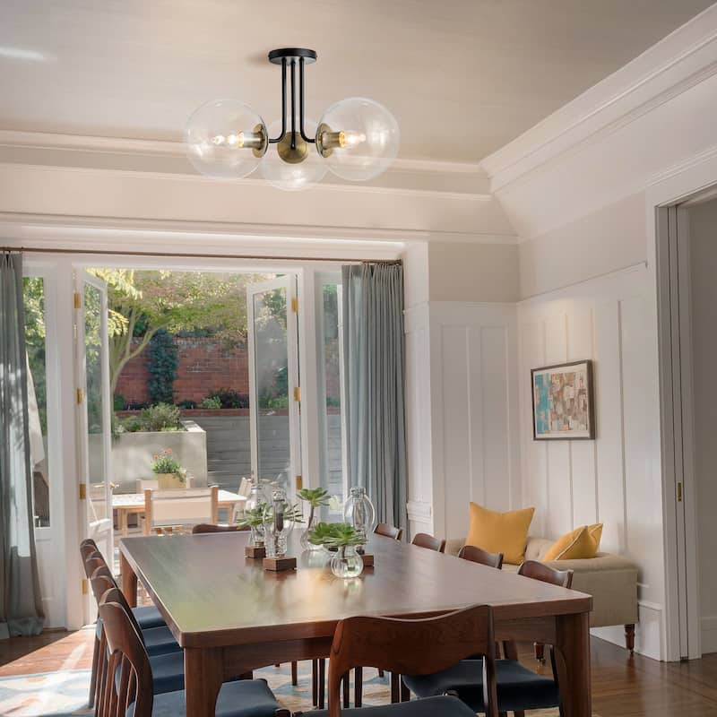 3 - Light 22'' Modern Sputnik Globe Glass Semi Flush Mount Light