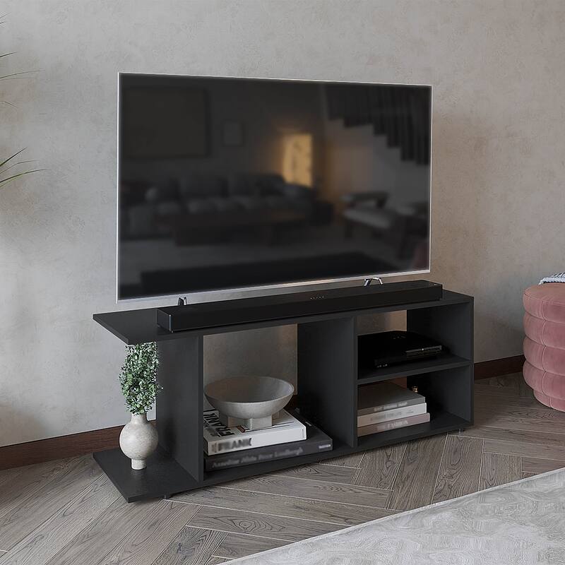 Modern TV Stand for 60-69 Inch TVs, 5 Open Shelves, Simple Design - Black