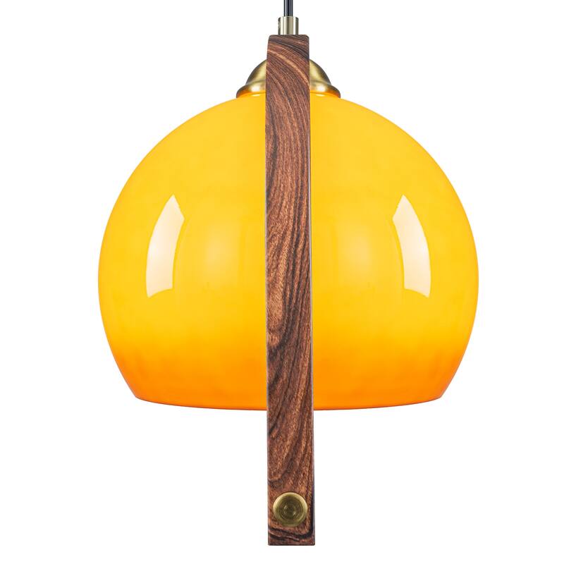 Modern Amber Globe Pendant Light with Arch Frame Kitchen Fixture - Dia.12.5-in