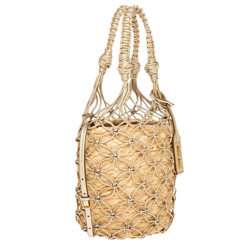 Miu Miu Leather and Raffia Bucket Bag