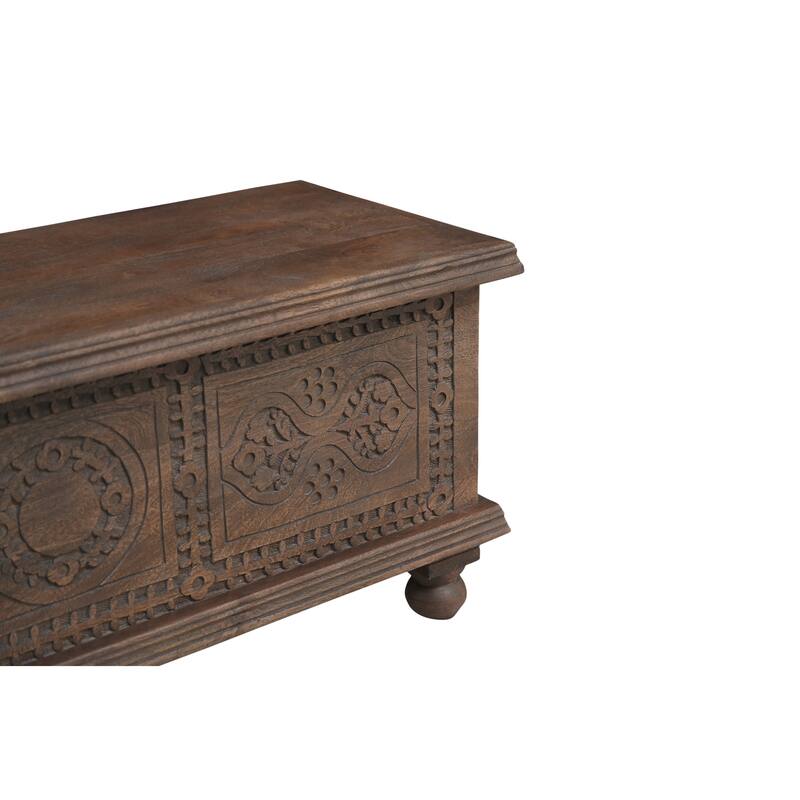 HomeRoots 54" Brown Solid Wood Medallion Storage Ottoman