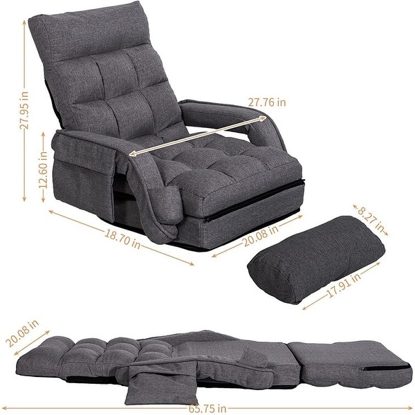 dimension image slide 0 of 2, Adjustable Floor Chair Folding Lazy Gaming Sofa Chair with Pillow and Storage Bag