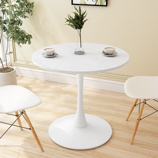 Round Dining Table with Printed Marble Table Top Metal Base - Bed Bath ...